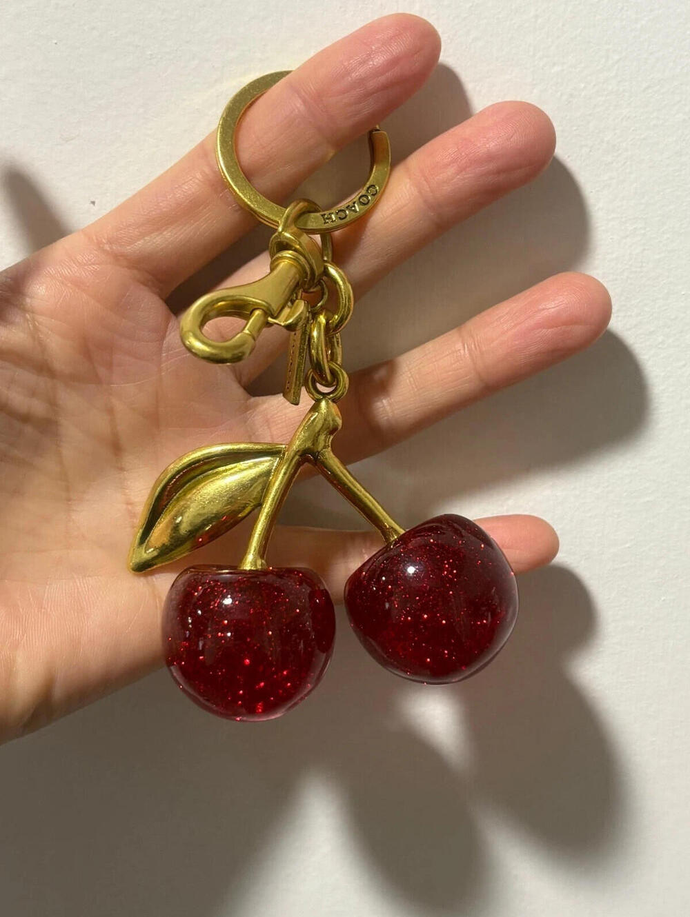 NEW Coach Red Cherry Apple Bag Charm Keychain Resin Metal Brass Purse